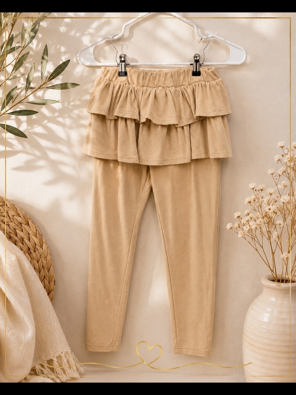 Girls Tiered Ruffle Leggings - Beige